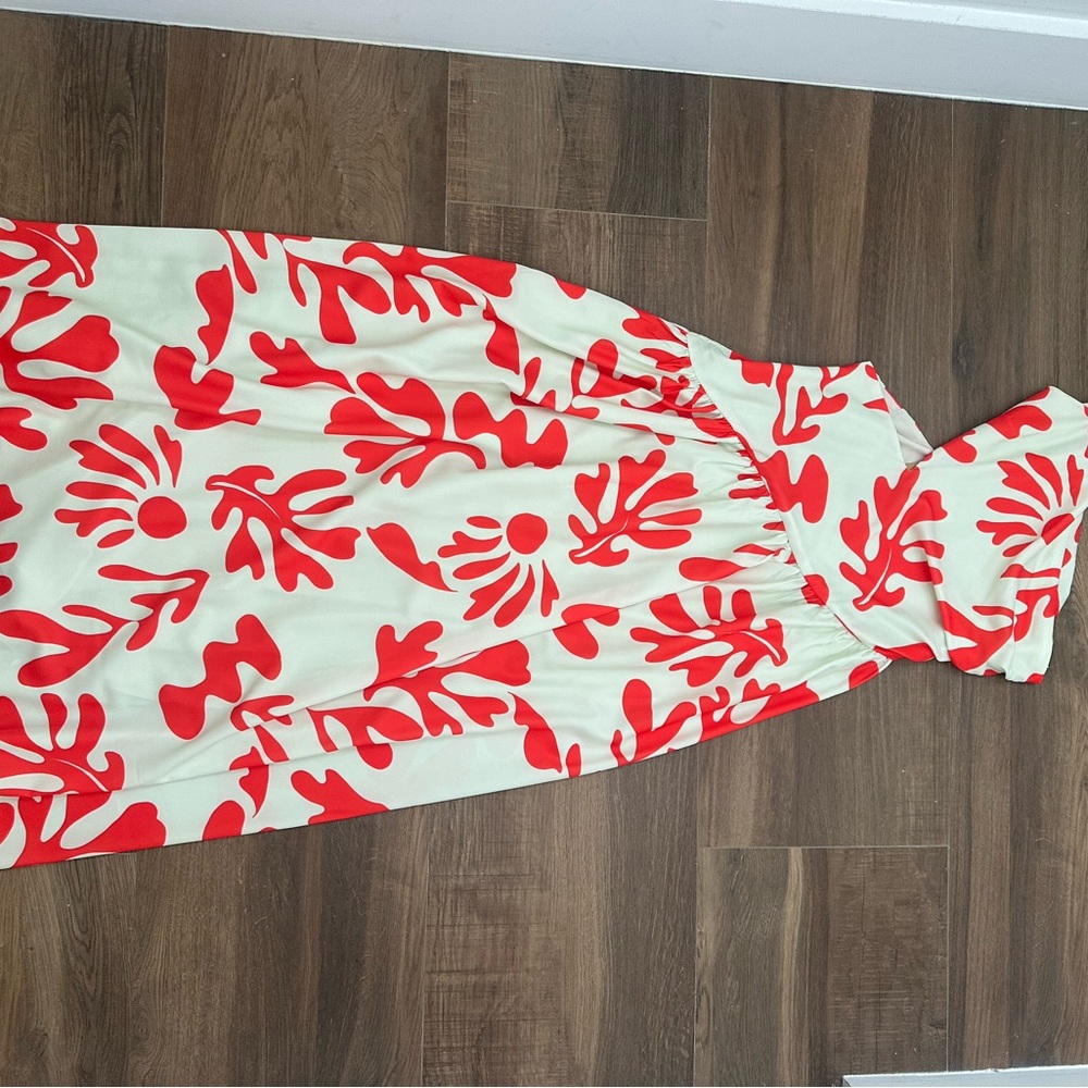 Red and Cream Strapless Dress